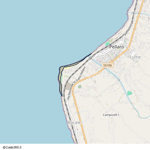Posizione della spiaggia Spiaggia nei pressi di Via Bosco Diramazione al mare, Bocale, Reggio di Calabria, 89134