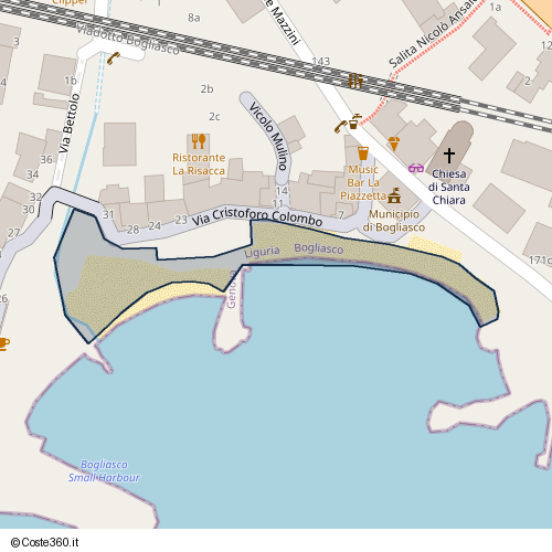 Posizione della spiaggia Spiaggia nei pressi di Via Cristoforo Colombo 17, Bogliasco, 16031