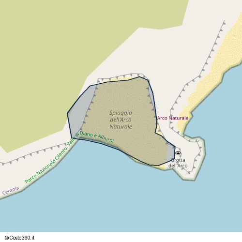 Posizione della spiaggia Spiaggia nei pressi di Via Arco Naturale, Trivento, Centola, 84051