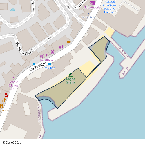 Posizione della spiaggia Spiaggia nei pressi di Via Posillipo, Municipalità 1, Napoli, 80122