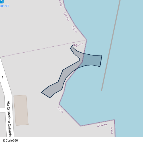 Posizione della spiaggia Spiaggia nei pressi di Via Cristoforo Colombo, Riposto, 95018