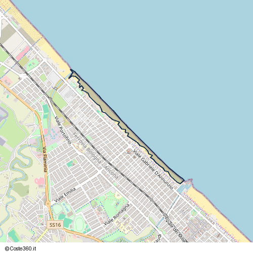 Posizione della spiaggia Spiaggia nei pressi di Passeggiata William Shakespeare, Riccione, 47383