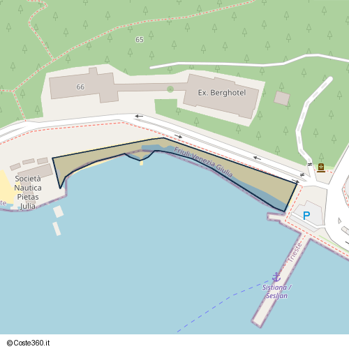 Posizione della spiaggia Spiaggia nei pressi di Strada Regionale Trieste 3 di Sistiana, Duino Aurisina / Devin - Nabrežina, 34011