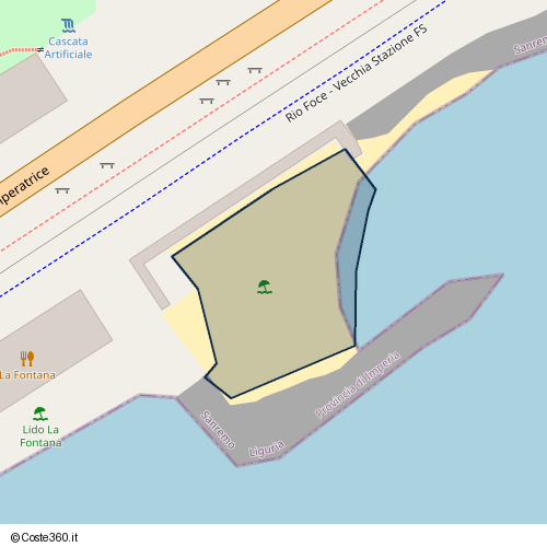 Posizione della spiaggia Spiaggia nei pressi di Rio Foce - Vecchia Stazione FS, Sanremo, 18038