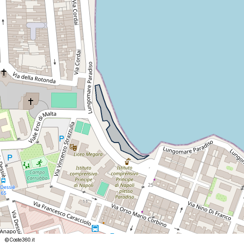 Posizione della spiaggia Spiaggia nei pressi di Lungomare Paradiso, Augusta, 96011