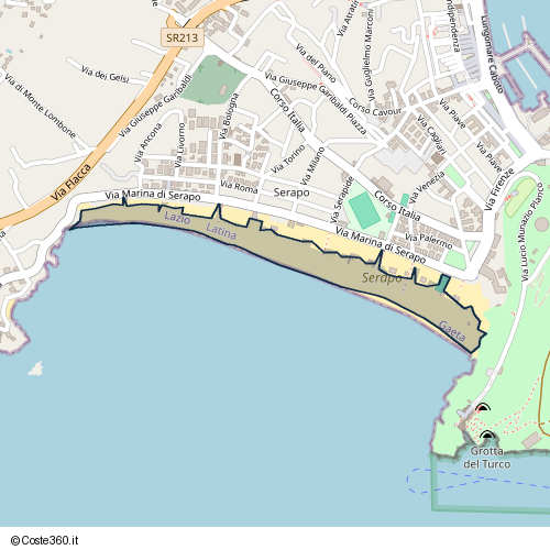 Posizione della spiaggia Spiaggia nei pressi di Via Marina di Serapo, Gaeta, 04024