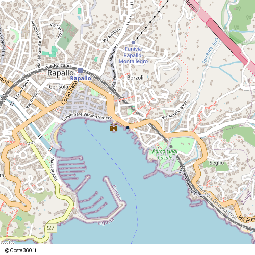 Posizione della spiaggia Spiaggia nei pressi di Lungomare Castello, San Michele di Pagana, Rapallo, 16035