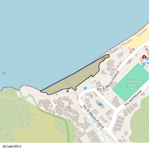 Posizione della spiaggia Spiaggia nei pressi di Via di Mezzo Franco, Giglio Campese, 58012