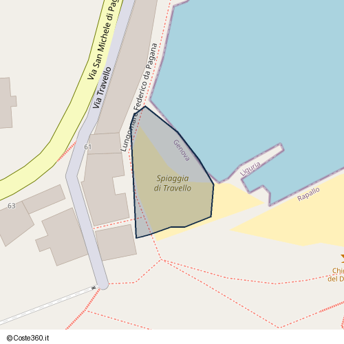 Posizione della spiaggia Spiaggia nei pressi di Lungomare Federico da Pagana, San Michele di Pagana, Rapallo, 16035