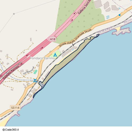 Posizione della spiaggia Spiaggia nei pressi di Strada statale Orientale Sicula, Forza d'Agrò, 98030