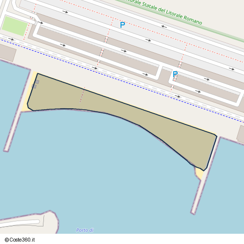 Posizione della spiaggia Spiaggia nei pressi di Percorso ciclabile Porto di Roma, Lido di Ostia Ponente, Roma, 00121