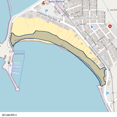 Posizione della spiaggia Spiaggia nei pressi di Lungomare Mediterraneo 74, Bosa Marina, 08013