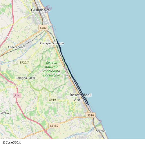 Posizione della spiaggia Spiaggia nei pressi di Lungomare Trento, Roseto degli Abruzzi, 64026