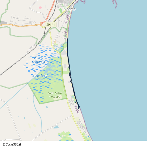 Posizione della spiaggia Spiaggia nei pressi di SP141 delle Saline, Manfredonia