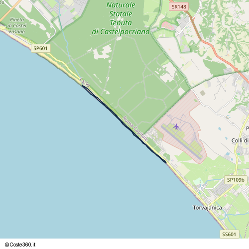 Posizione della spiaggia Spiaggia nei pressi di Via Litoranea, Municipio Roma X, Roma