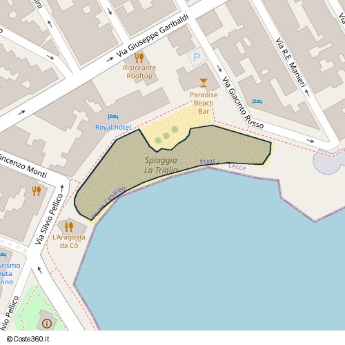 Posizione della spiaggia Spiaggia nei pressi di Via Giuseppe Garibaldi 116, Porto Cesareo