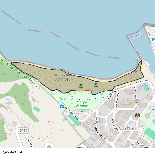 Posizione della spiaggia Spiaggia nei pressi di Viale Varsavia, Pesaro, 61121