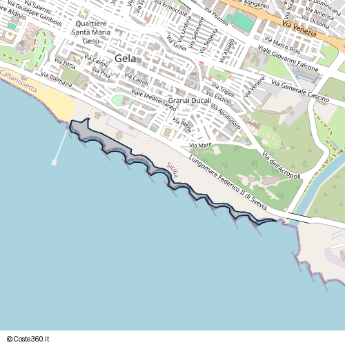 Posizione della spiaggia Spiaggia nei pressi di Lungomare Federico II di Svevia, Gela, 93012