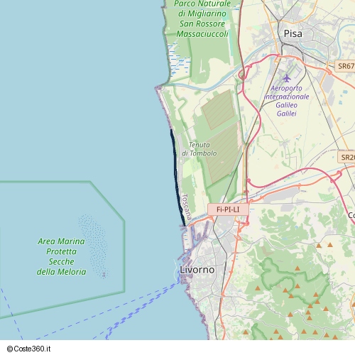 Posizione della spiaggia Spiaggia nei pressi di Viale del Tirreno, Pisa, 56018