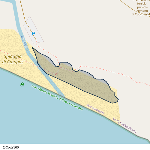 Posizione della spiaggia Spiaggia nei pressi di Vico II del Porto, Crabonaxa/Villasimius, 09049