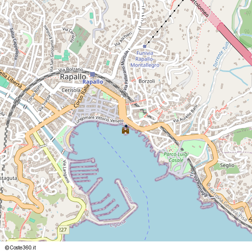 Posizione della spiaggia Spiaggia nei pressi di Piazzetta Luciano Bottaro, San Michele di Pagana, Rapallo, 16035
