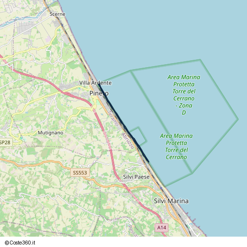 Posizione della spiaggia Spiaggia nei pressi di Ciclovia Adriatica, Pineto, 64025