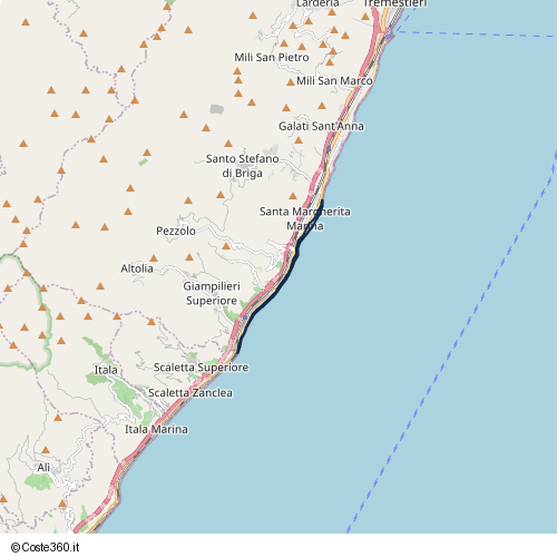 Posizione della spiaggia Spiaggia nei pressi di Via Nazionale Briga Marina, I Circoscrizione, Messina, 98136