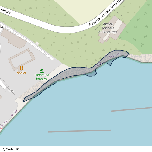 Posizione della spiaggia Spiaggia nei pressi di Traversa Tonnara Terrauzza, Siracusa