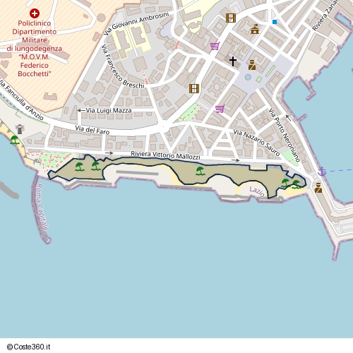 Posizione della spiaggia Spiaggia nei pressi di Riviera Vittorio Mallozzi, Anzio, 00042