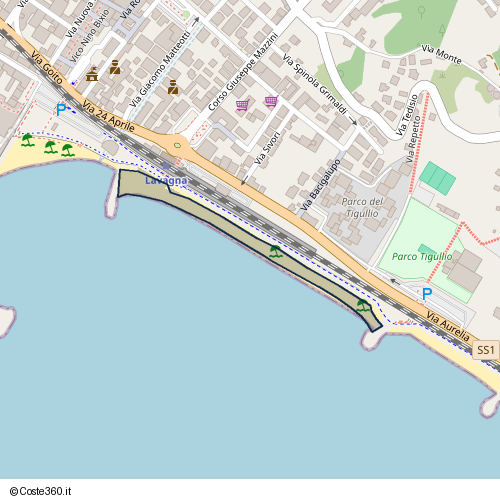 Posizione della spiaggia Spiaggia nei pressi di Via Aurelia, Lavagna, 16033