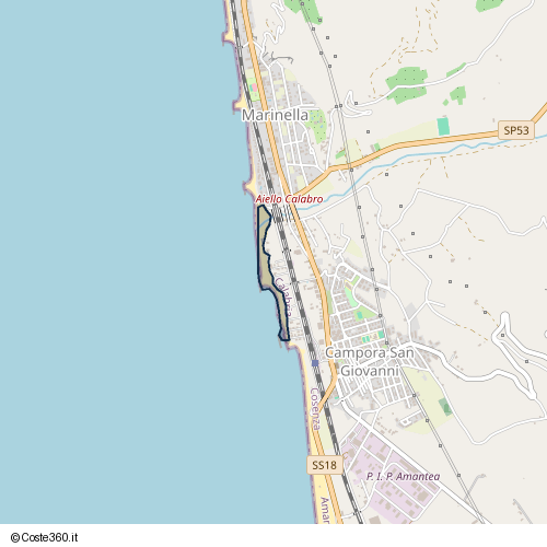 Posizione della spiaggia Spiaggia nei pressi di Marinella, Amantea