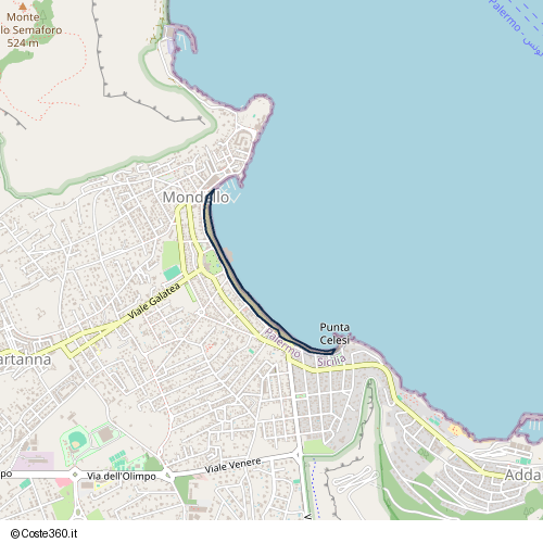 Posizione della spiaggia Spiaggia nei pressi di Viale Regina Elena, VII Circoscrizione, Palermo, 90151