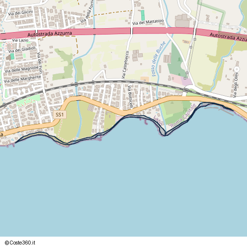 Posizione della spiaggia Spiaggia nei pressi di Strada Statale 1 Aurelia, Santa Marinella, 00058
