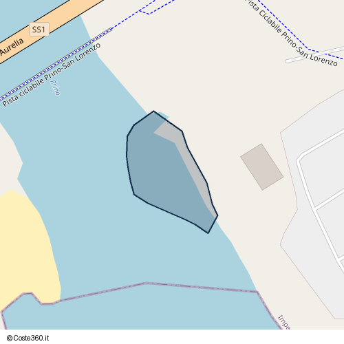 Posizione della spiaggia Spiaggia nei pressi di Raccordo Pista Ciclabile Prino-San Lorenzo, Porto Maurizio, Imperia, 18100