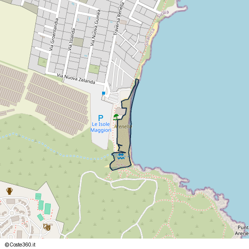 Posizione della spiaggia Spiaggia nei pressi di Via Nuova Zelanda, Siracusa