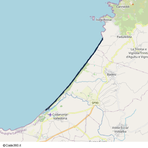 Posizione della spiaggia Spiaggia nei pressi di Badesi, 07030