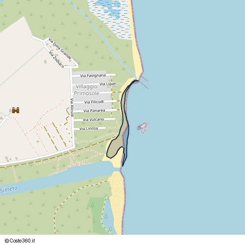 Posizione della spiaggia Spiaggia nei pressi di Via Linosa, San Giorgio-Librino-San Giuseppe la Rena-Zia Lisa-Villaggio Sant'Agata, Catania, 95121