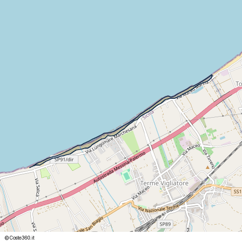 Posizione della spiaggia Spiaggia nei pressi di Via Lungomare Marchesana, Terme Vigliatore, 98050