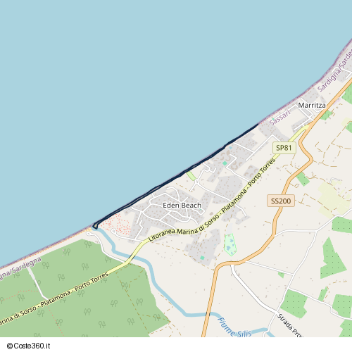 Posizione della spiaggia Spiaggia nei pressi di Sòssu/Sorso, 07037