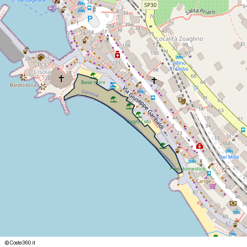 Posizione della spiaggia Spiaggia nei pressi di Terrazza Lido, Camogli, 16082