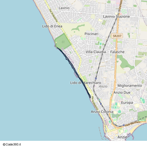 Posizione della spiaggia Spiaggia nei pressi di Via Castore, Lido di Marechiaro, Anzio, 00042