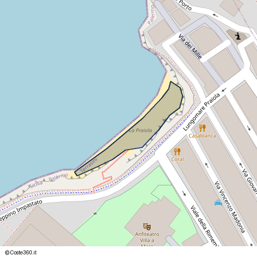 Posizione della spiaggia Spiaggia nei pressi di Lungomare Peppino Impastato, Terrasini, 90049