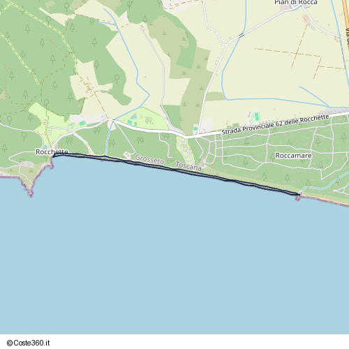 Posizione della spiaggia Spiaggia nei pressi di Strada Provinciale 62 delle Rocchette, Castiglione della Pescaia