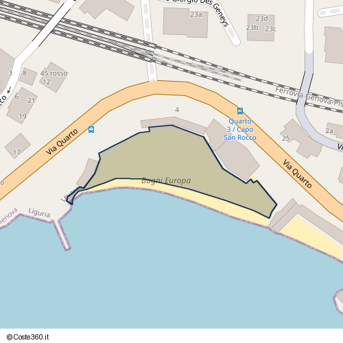 Posizione della spiaggia Spiaggia nei pressi di Via Quarto 4, Levante, Genova, 16148