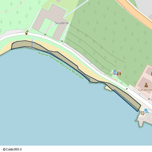 Posizione della spiaggia Spiaggia nei pressi di Viale Miramare 345, Roiano-Gretta-Barcola-Cologna-Scorcola, Trieste, 34136