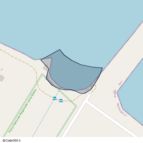 Posizione della spiaggia Spiaggia nei pressi di Lungomare 9 Maggio, Fesca, Bari, 70132