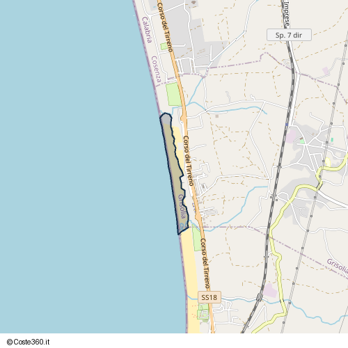 Posizione della spiaggia Spiaggia nei pressi di Corso del Tirreno, Grisolia, 87023