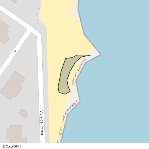 Posizione della spiaggia Spiaggia nei pressi di Viale del Parco, Frutti d'Oro, Cabuderra/Capoterra, 09012