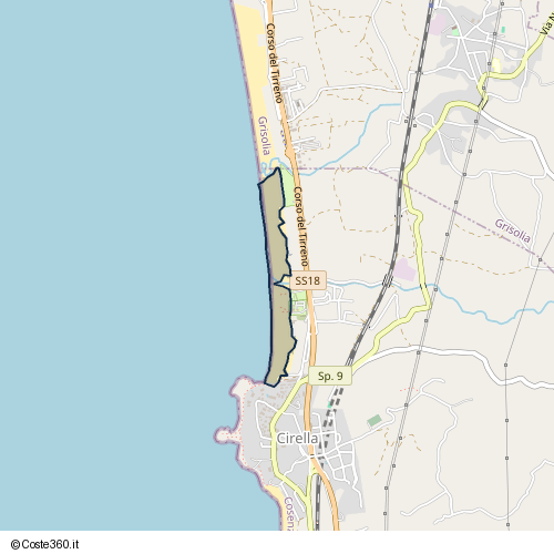 Posizione della spiaggia Spiaggia nei pressi di Corso del Tirreno, Cirella, 87023