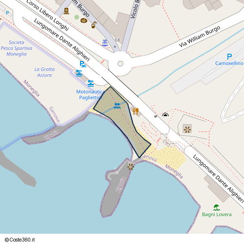 Posizione della spiaggia Spiaggia nei pressi di Lungomare Dante Alighieri, Moneglia, 16030